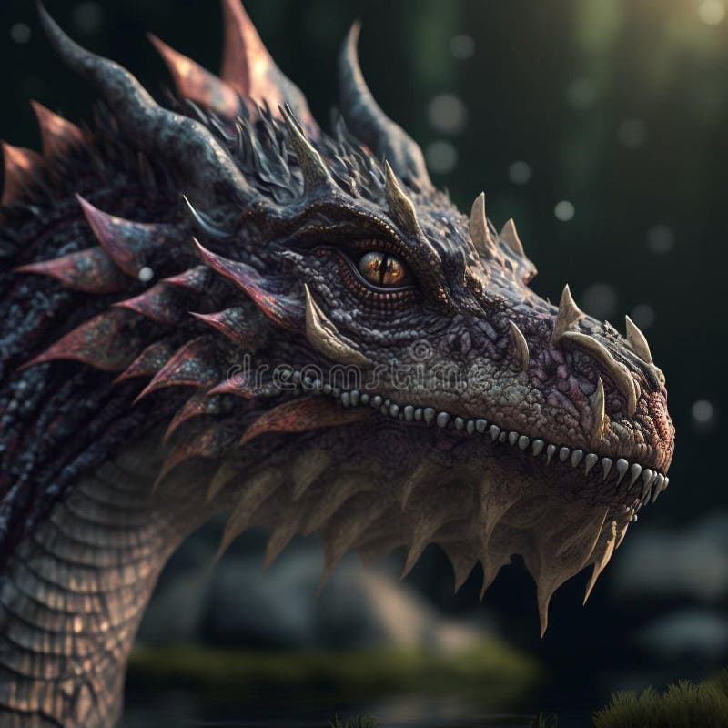 AI-generated illustration of a side view of dracorex's head in the sunlit blurred background royalty free illustration