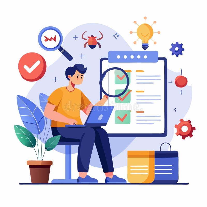 AI Generated: Illustration of a software developer analyzing survey feedback to enhance application user experience. AI-generated illustration showing a software developer critically analyzing customer feedback surveys to identify bugs and improve application usability and user experience