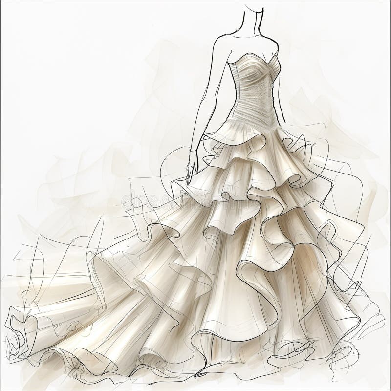 AI Generated Illustration of a Strapless Wedding Gown Sketch Stock ...