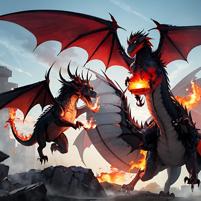 Ai generat ilustrarea a doi dragoni zburând și respirând foc vector illustration