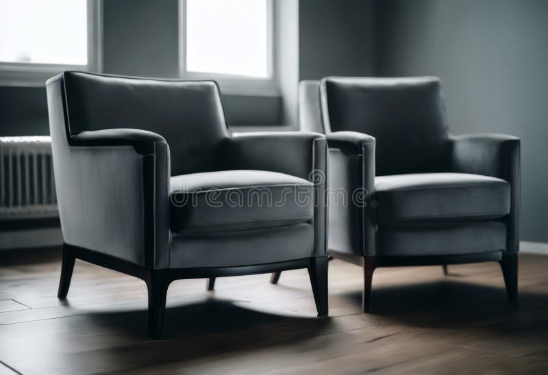 An AI generated illustration of two grey chairs in a cozy living room