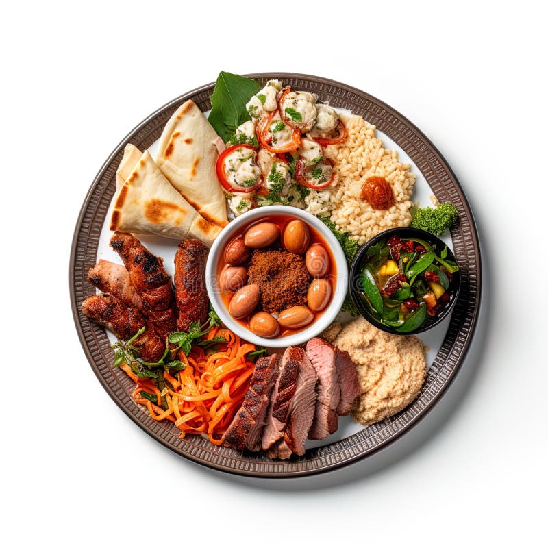AI Generated Illustration of a White Dinner Plate Featuring a Variety