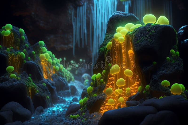 AI Generated Illustration of Yellow Fungi and Light Around before a ...