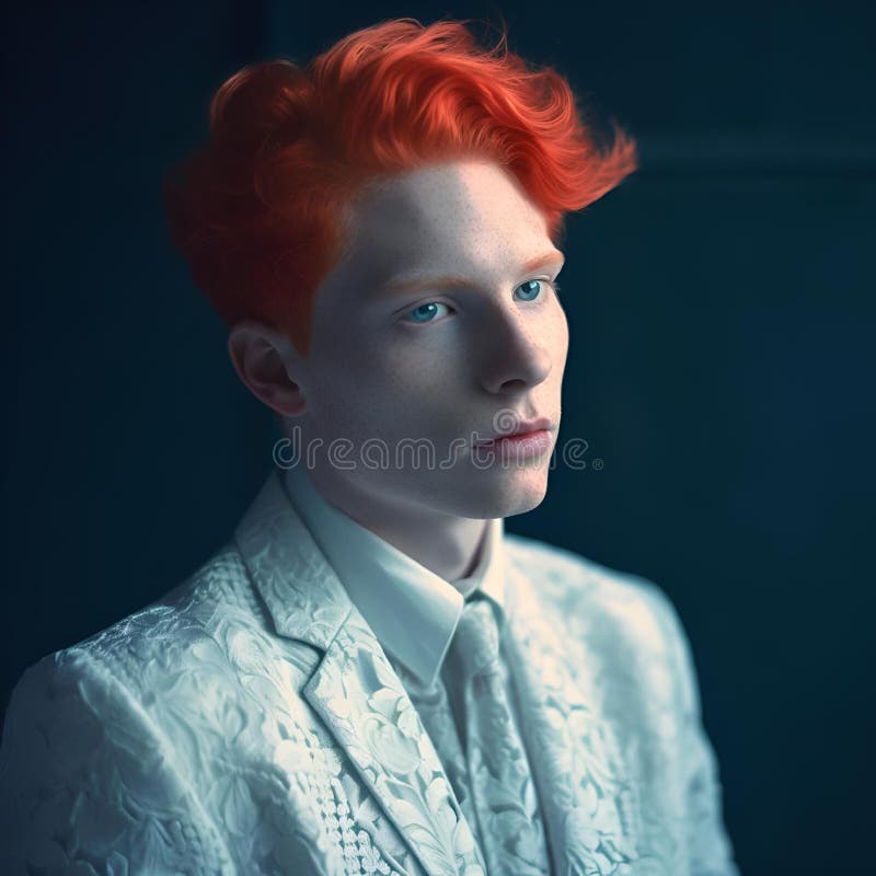 An AI generated illustration of A young boy with a red-headed hairstyle and blue eyes wearing a white jacket and bow tie. An AI generated illustration of A young boy with a red-headed hairstyle and blue eyes wearing a white jacket and bow tie