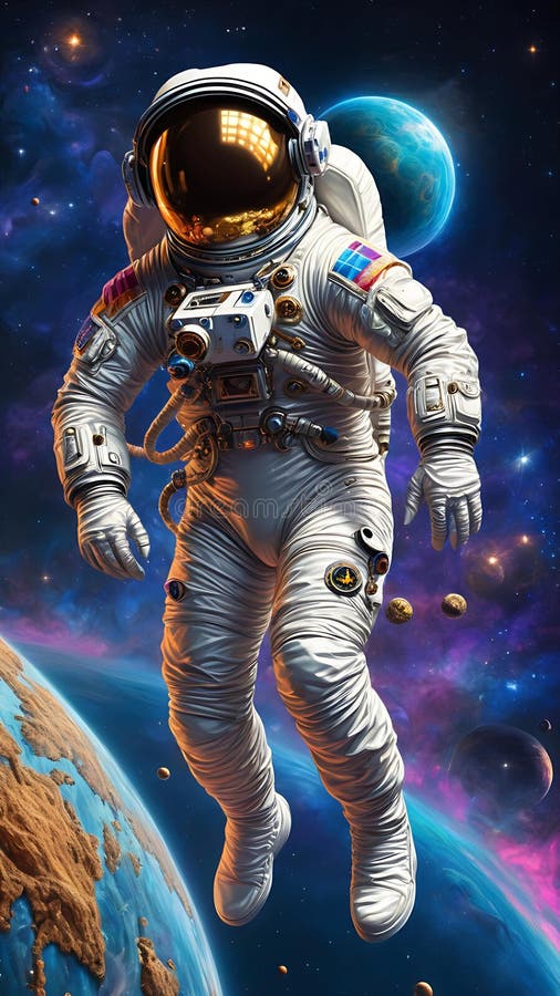 Astronaut floating in deep space 21 vector illustration