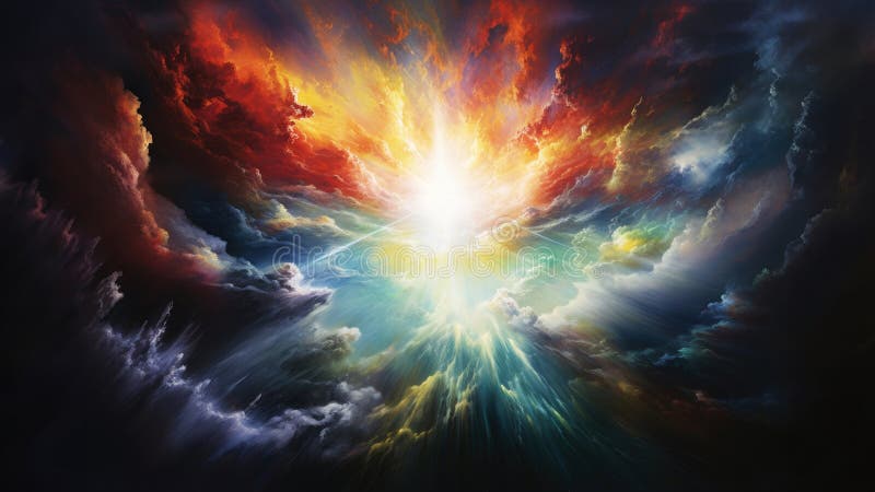 \'In the beginning God created the heavens and the earth\' Genesis 1:1. Colorful space scene stock illustration