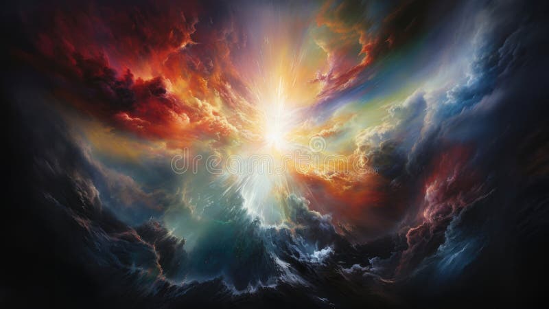 \'In the beginning God created the heavens and the earth\' Genesis 1:1. Colorful space scene vector illustration