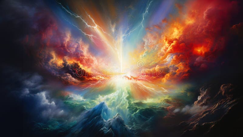 \'In the beginning God created the heavens and the earth\' Genesis 1:1. Colorful space scene vector illustration