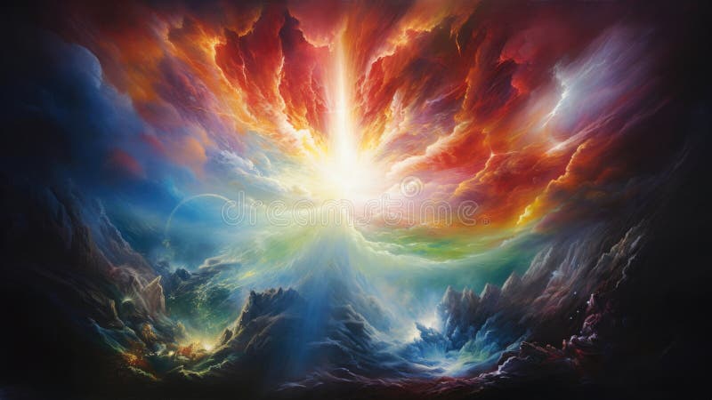 \'In the beginning God created the heavens and the earth\' Genesis 1:1. Colorful space scene royalty free illustration