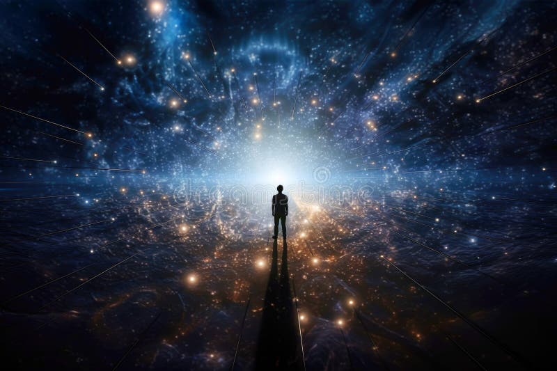 Conceptual image of a man standing on the edge of the abyss royalty free illustration
