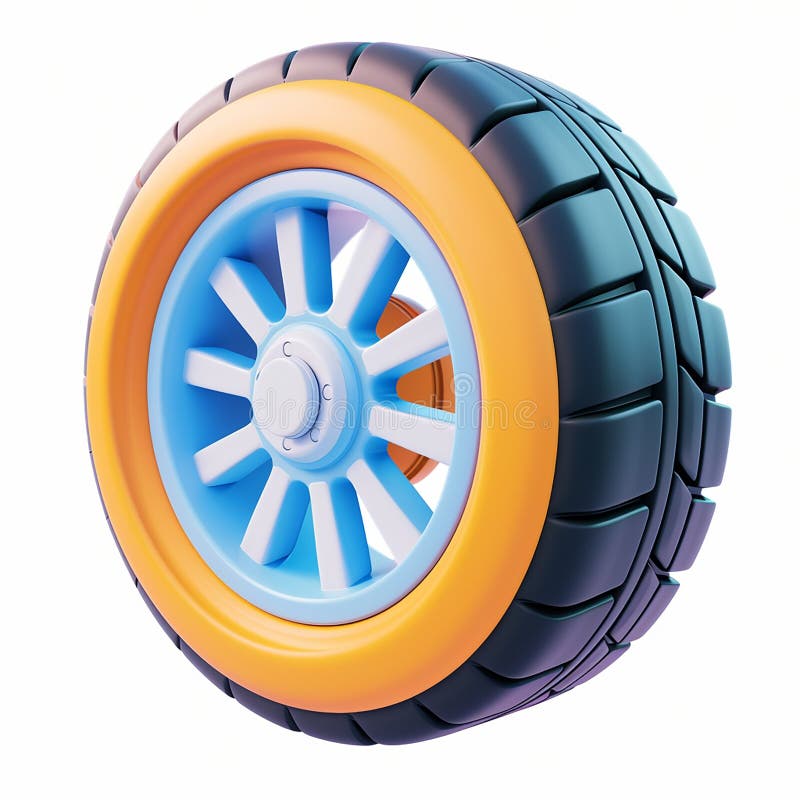 Car wheel balanced on a white background stock illustration