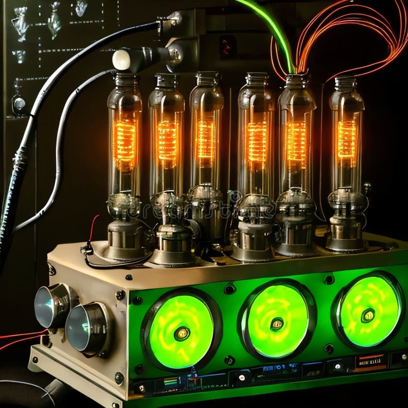 AI Generated Image Cyberpunk Device with Nixie Tubes and Vacuum Tubes