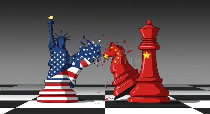 US-China Conflict: a Chess Game Stock Illustration - Illustration of knight, conflict: 376136116
