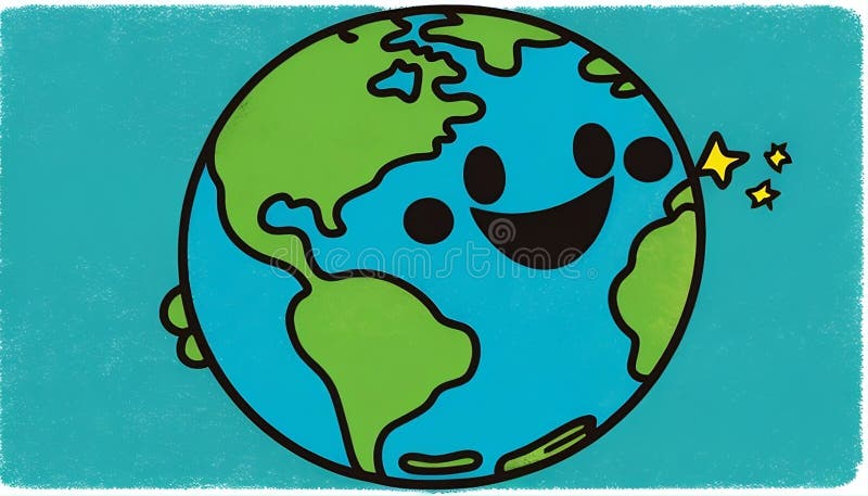 Smiling Earth with Tiny Arm Logo, Made with Generative AI stock illustration