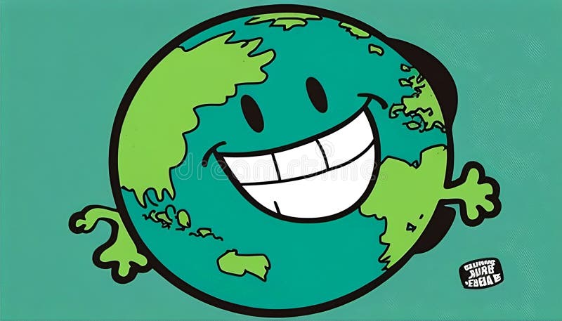 Smiling Earth with Tiny Arm Logo, Made with Generative AI royalty free illustration