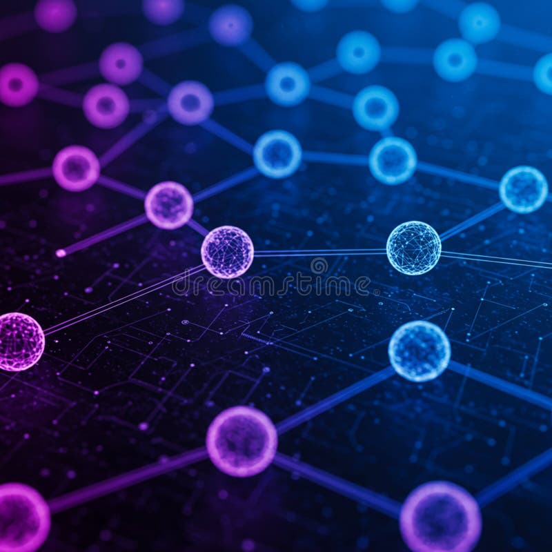 AI-Generated Image of Network Diagram with Circular Nodes and Color Gradient stock illustration