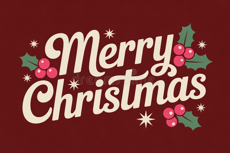 Merry Christmas Greeting Card Design Holiday Seasonal Typography Red Background Festive Elements Vector Illustration Holiday Card vector illustration