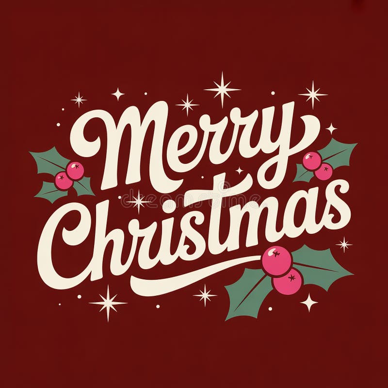 Merry Christmas Greeting Card Design Holiday Season Festive Typography Red Background Vector Illustration Ideal for Seasonal royalty free illustration