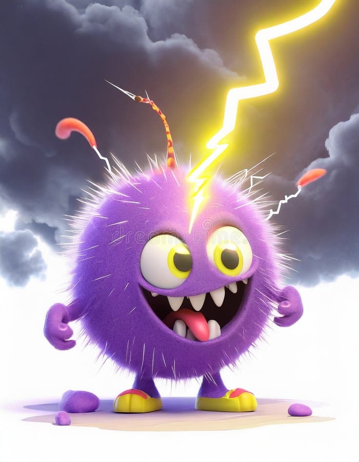 Cute Fluffy Ball Monster Hit by Lighting Stock Illustration