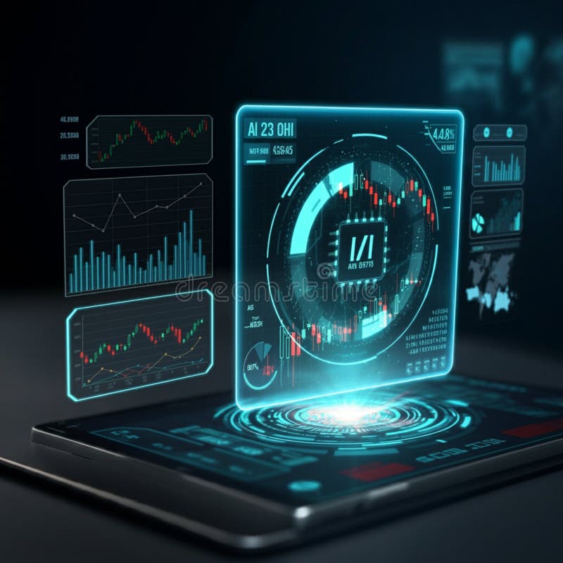 AI-Generated Image: Futuristic Hologram with Digital Patterns stock illustration