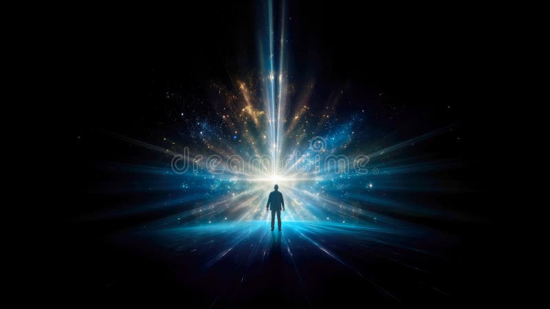 Man in front of a light beam on a dark background vector illustration