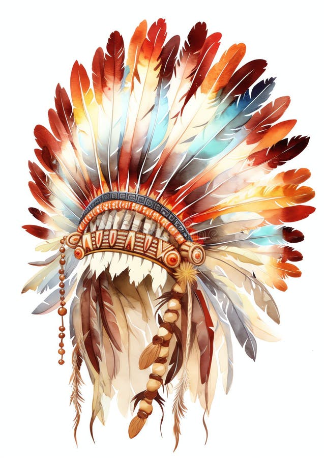 Native American Headdress Watercolor Border Stock Illustration ...