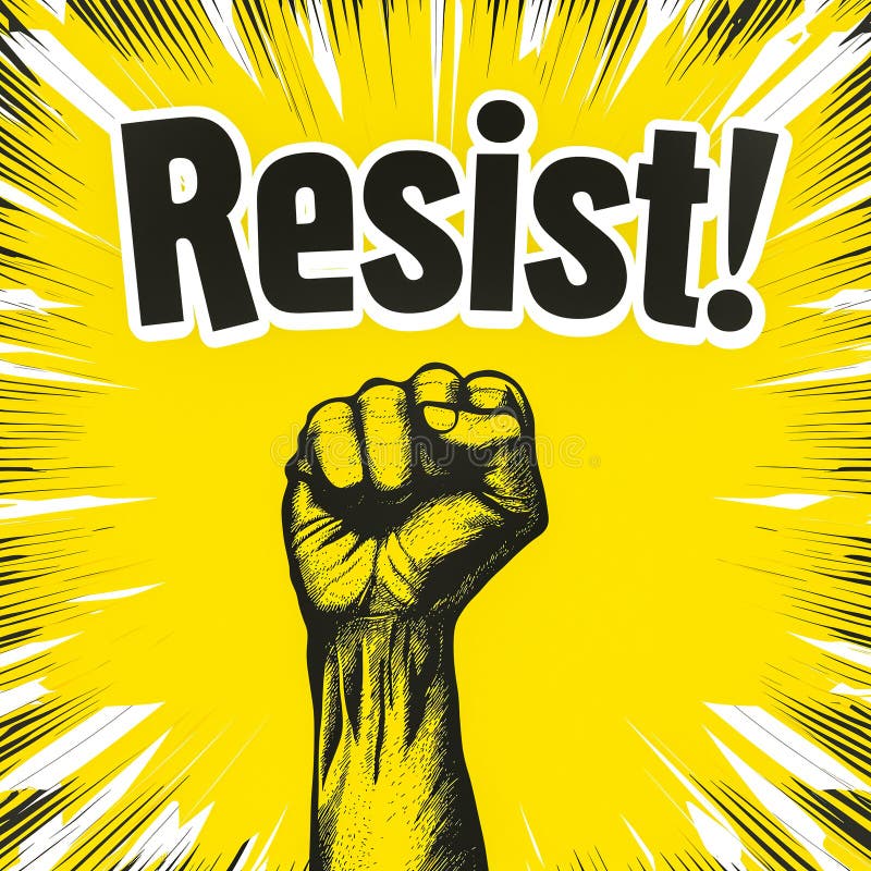 AIGenerated Image "Resist!" Raised Fist Poster Stock Illustration