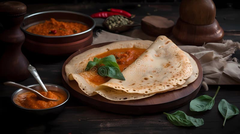 Crispy South Indian Dosa, Made with Generative AI Stock Illustration