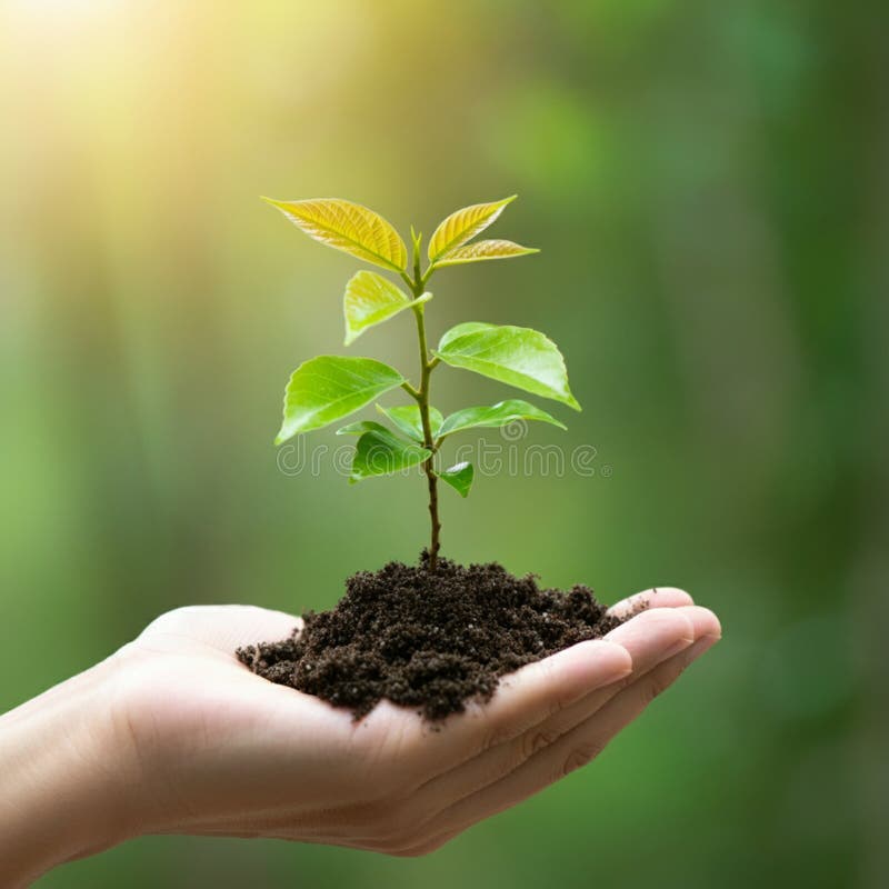 AI-Generated Image of Hand Cradling Seedling in Soil vector illustration