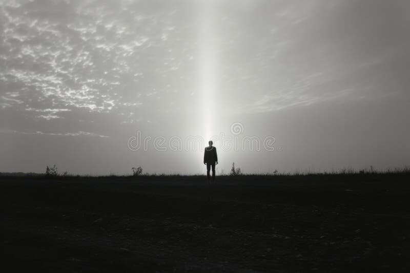 Silhouette of a man standing in the middle of the field. stock illustration