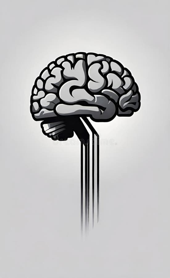 Image of Stylized Human Brain in Grayscale � Vector Logo Design for Psychology or Mental Health. Cartoon neurologist vectors