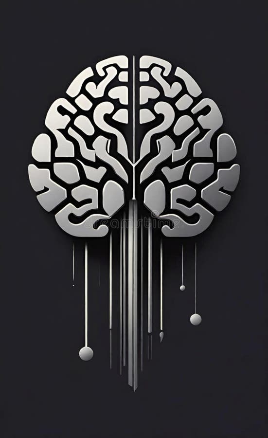 Image of Stylized Human Brain in Grayscale � Vector Logo Design for Psychology or Mental Health. Cartoon neurologist vectors