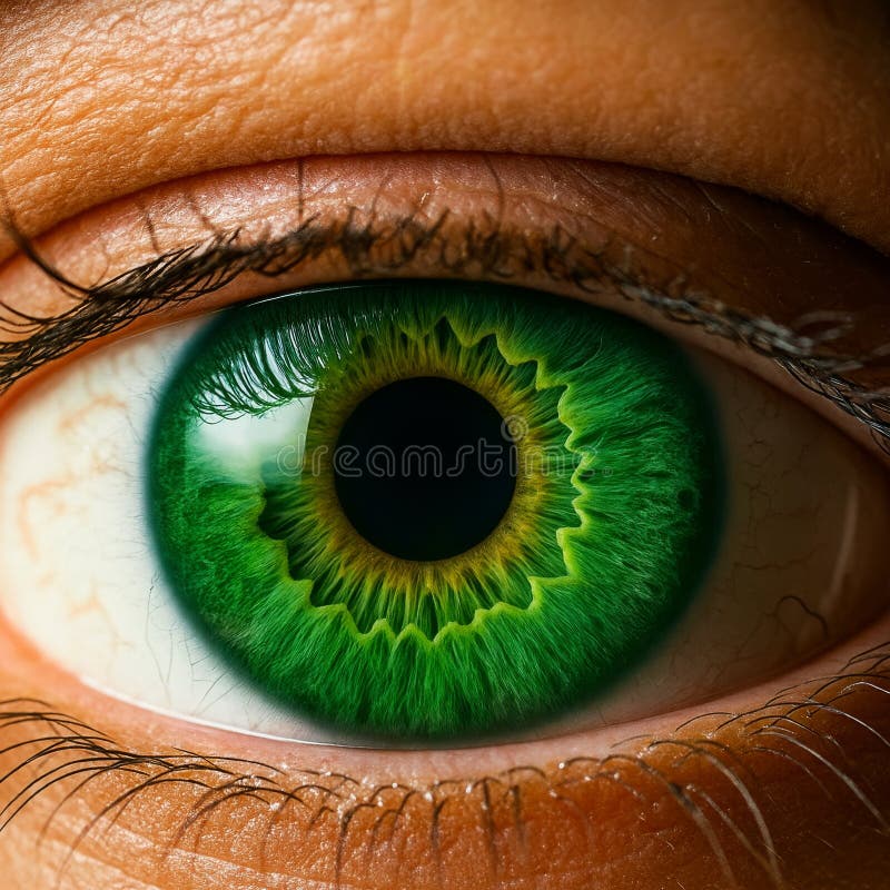 AI-generated image of a vivid green eye with intricate iris vector illustration