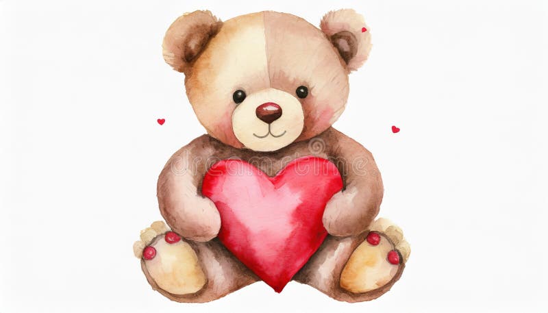 Watercolor Valentines Day Teddy Bear Stock Illustration - Illustration ...