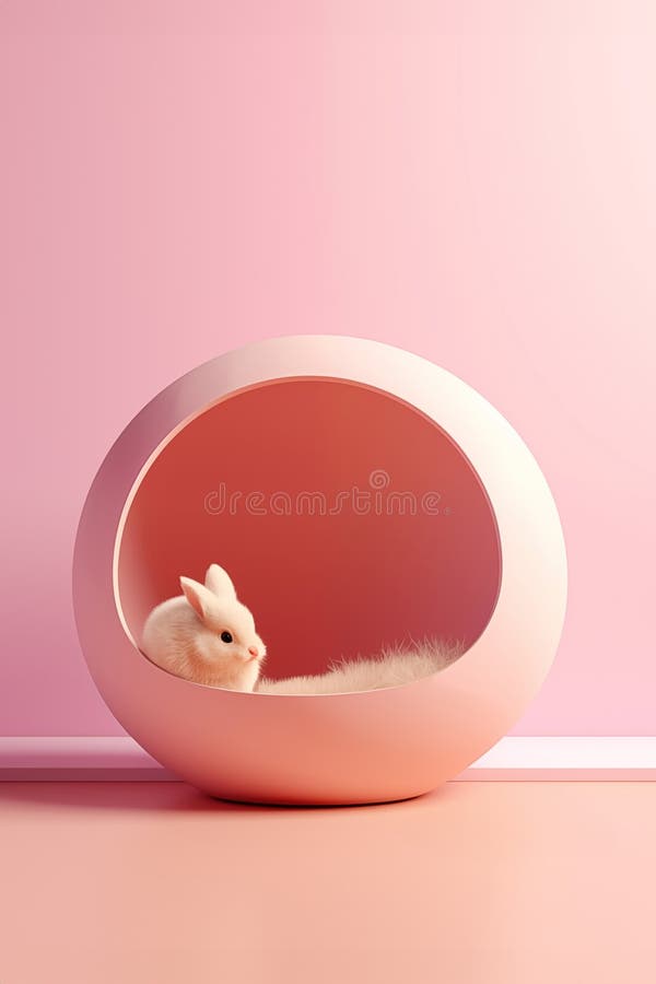 AI Generated Image. White Easter Bunny Laying Inside the Eggshaped