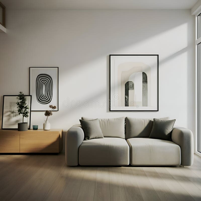 Images: Modern Room with Light-Grey Couch stock illustration.