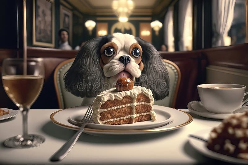AI Generated King Charles Spaniel in Dog Friendly Restaurant Stock