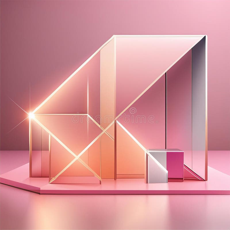 AI-generated luminous elegance: shiny 3D shapes on pink gradient stage royalty free illustration