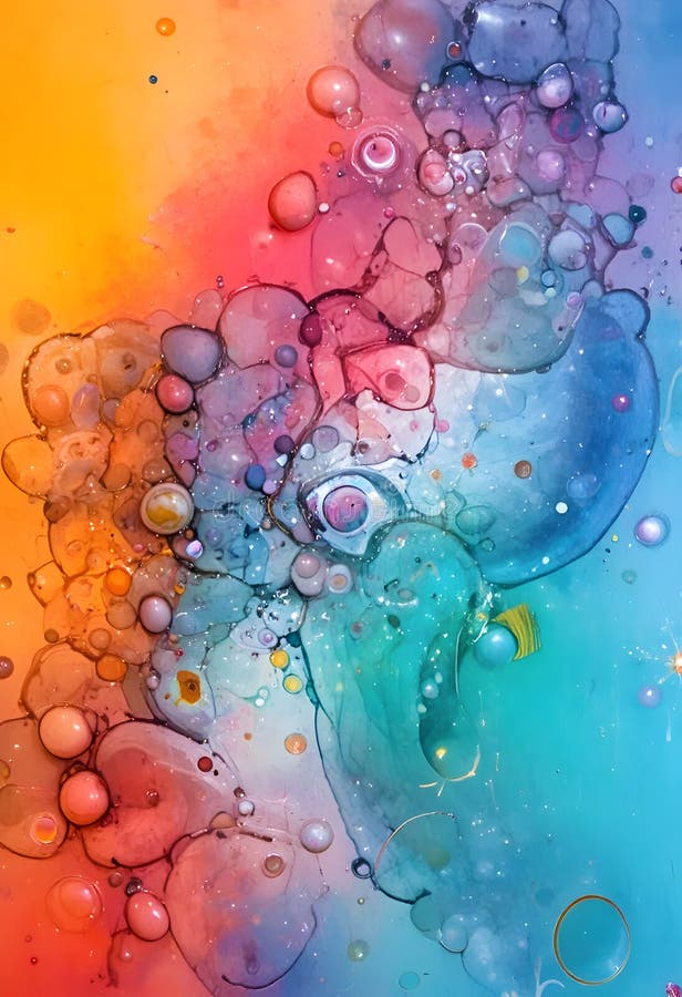 Vibrant Abstract Fluid Art With Colorful Bubbles Blending Into Dynamic Multitone Pigment Waves vector illustration