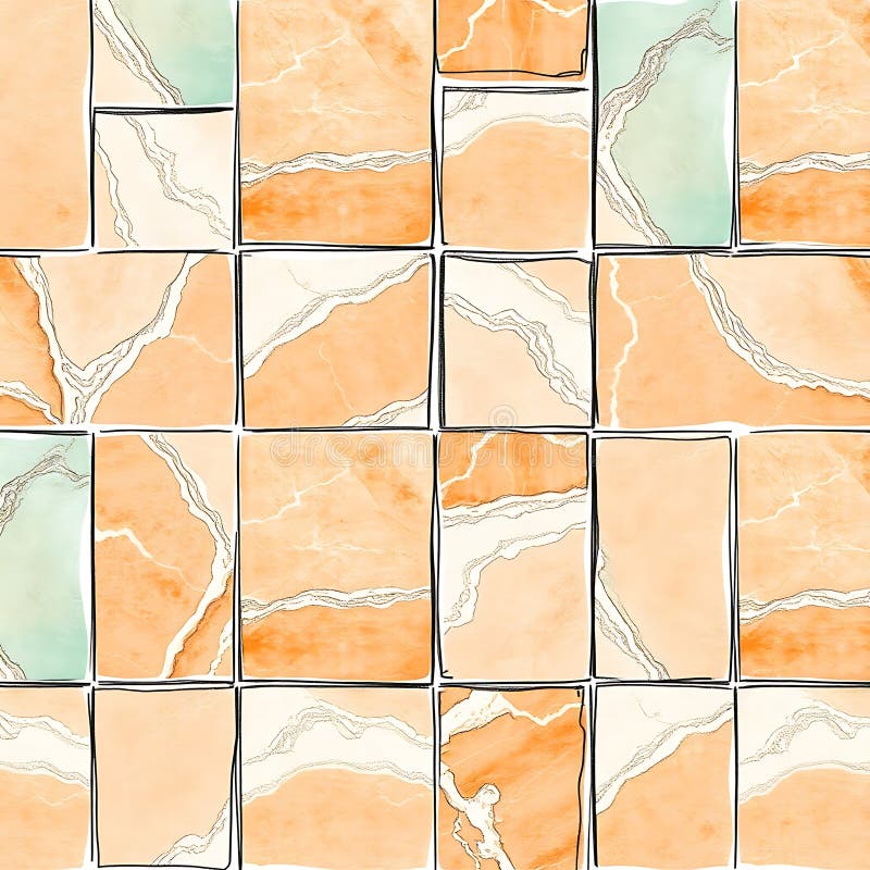 A seamless digital illustration of marble tiles featuring a mix of warm orange and cream tones with natural vein textures, creating a stylish and elegant design. Seamless brick textures stock images, royalty-free photos and pictures