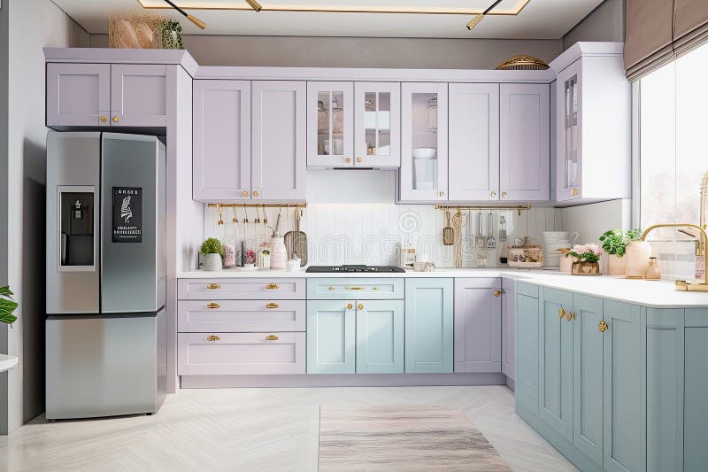 Ai Generated Modern Kitchen in Pastel Color Stock Photo Image of lamp