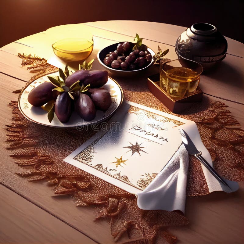 Ai Generated Burning Candle Glowing at Night. Open Fasting with Date