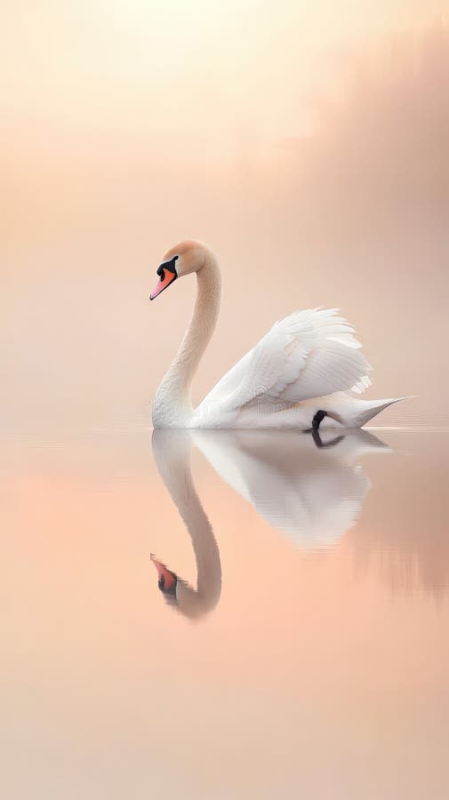 Elegant swan gliding on calm water with soft pastel reflection royalty free stock photography