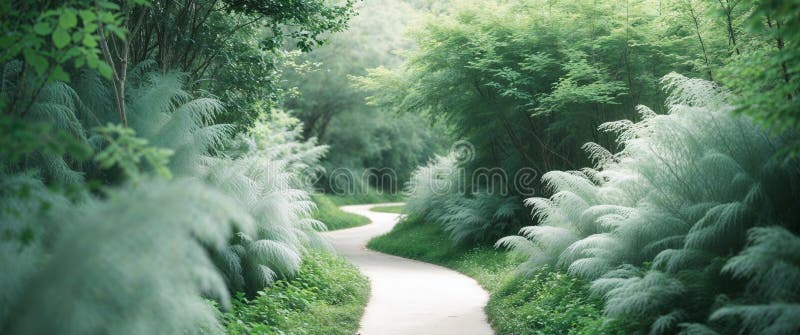 Serene Landscape with Pathway Forking through Lush Greenery. Ai pathway stock images, royalty-free photos and pictures