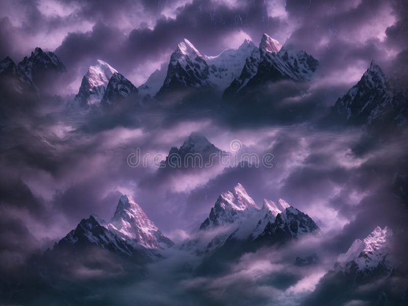 Mystic Twilight over Snowy Peaks vector illustration
