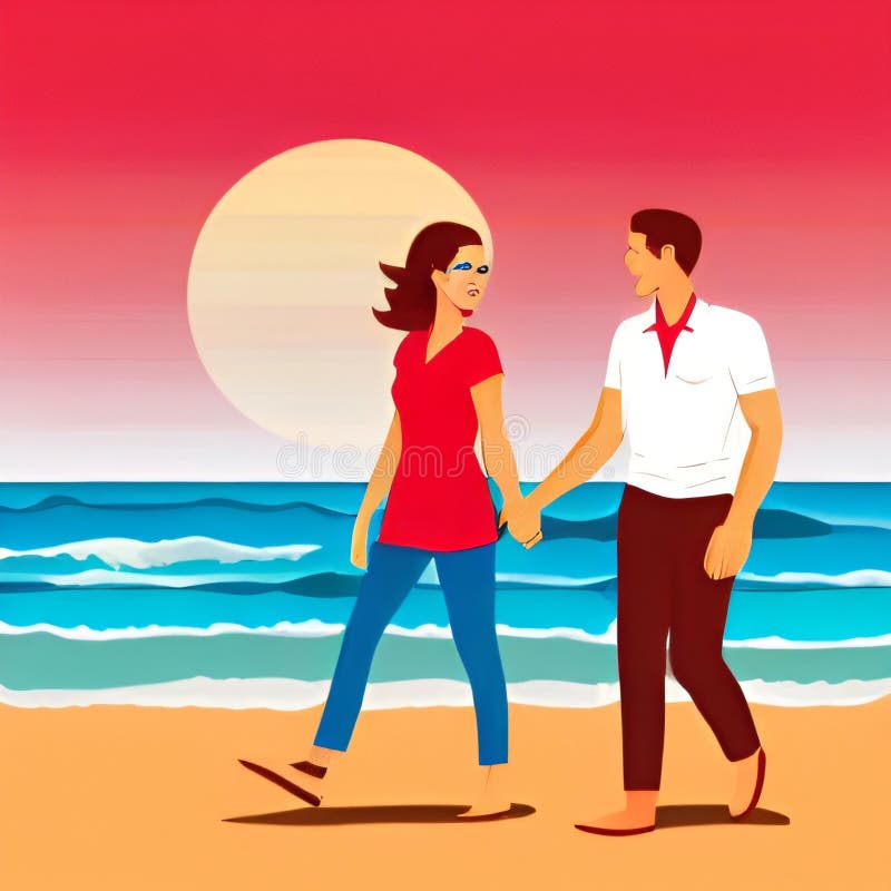 Attractive Couple at the Beach for Sunset Stock Illustration - Illustration  of couple, poster: 278458178