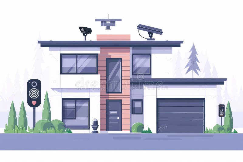 The integration of CCTV with secure lighting enhances YouTube production and communication through data encryption. vector illustration