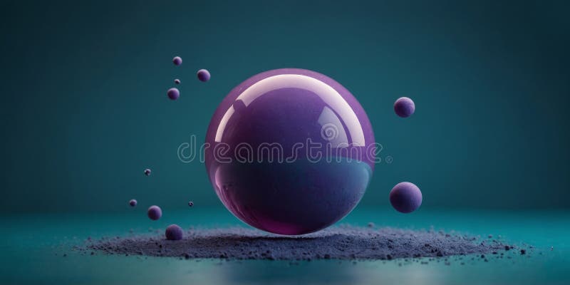Violet soft clay bubble gum shape floating over teal background artistic retro futurism.