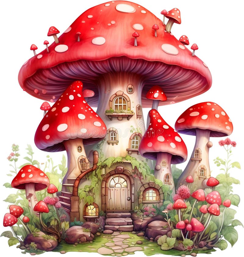 Watercolor Enchanted Mushroom Fairies clipart House Fantasy Fairyland Cute Forest Fairy Floral Little Fairies