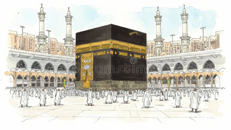AI-Generated Watercolor of the Kaaba royalty free illustration